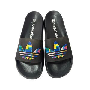 ADIDAS Adilette Lite Pride Slipper Slides Rainbow Black Men's 13 Limited Edition